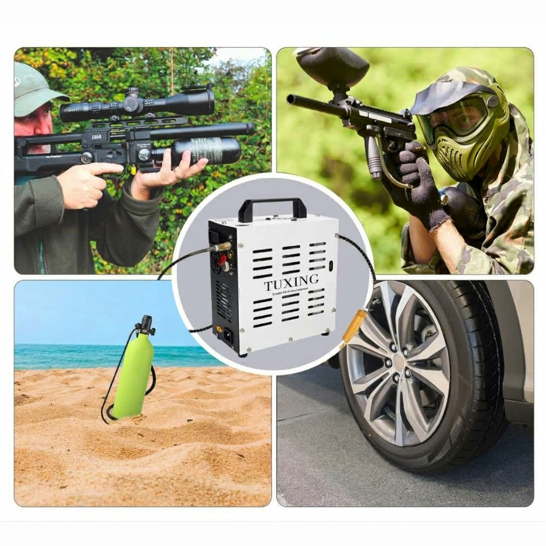 TUXING TXES061-2 kompresor bezolejowy do wiatrówek pcp paintballu 300 bar 4500 psi 12v 220v - obrazek 7