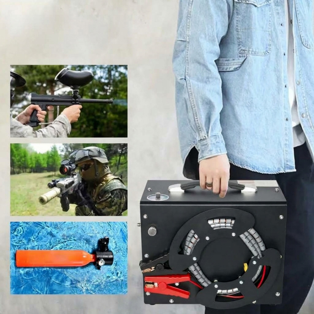 TUXING TXES061-2 kompresor bezolejowy do wiatrówek pcp paintballu auto-stop 300 bar 4500 psi 12v 220v - obrazek 4