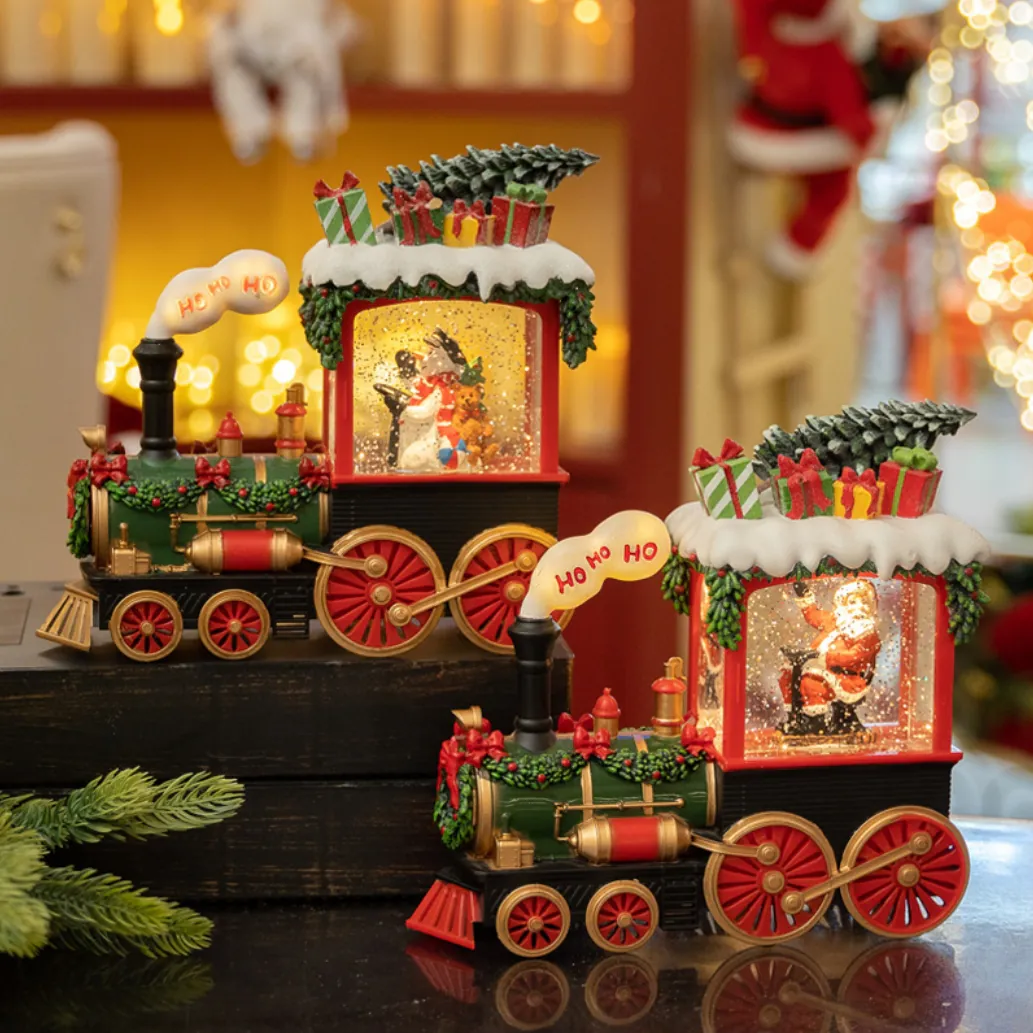 XMAS Świąteczny pociąg lokomotywa led kula śnieżna pozytywka ozdoba świąteczna 22cm - obrazek 2