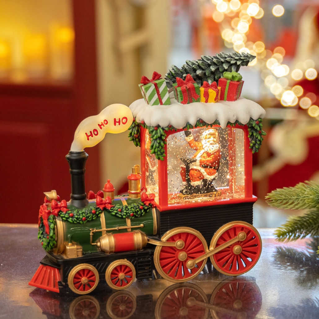 XMAS Świąteczny pociąg lokomotywa led kula śnieżna pozytywka ozdoba świąteczna 22cm - obrazek 3