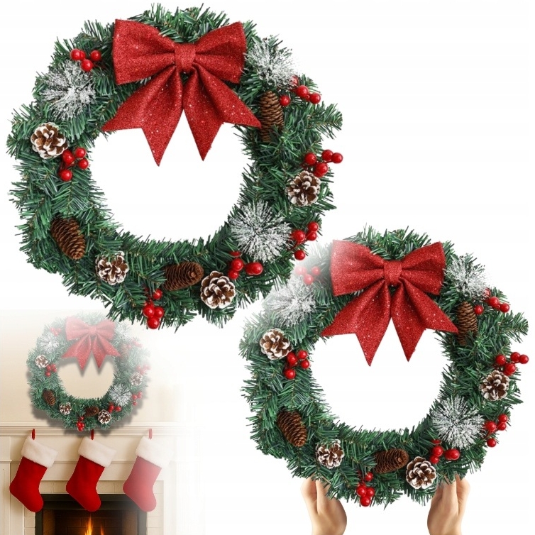 XMAS Świąteczny wianek ozdoba na drzwi wieniec stroik dekoracja choinka girlanda świąteczna xl 40cm - obrazek 5