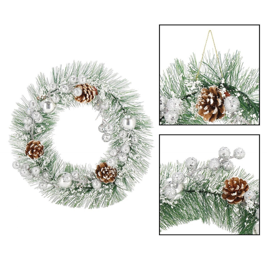 XMAS Świąteczny wianek ozdoba na drzwi wieniec stroik dekoracja choinka girlanda świąteczna 24cm - obrazek 5