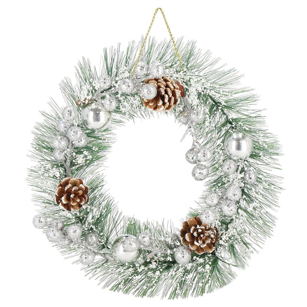 XMAS Świąteczny wianek ozdoba na drzwi wieniec stroik dekoracja choinka girlanda świąteczna 24cm - obrazek 2