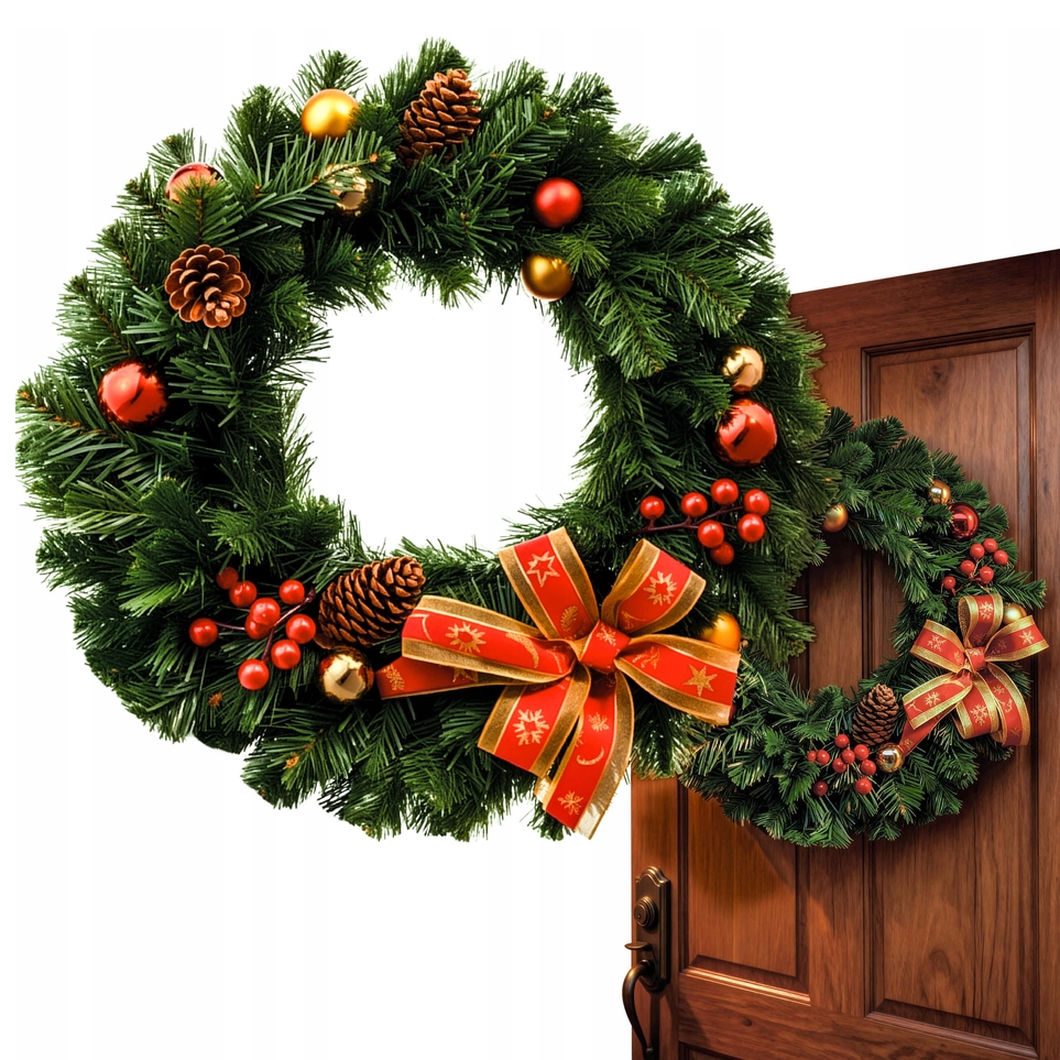 XMAS Świąteczny wianek ozdoba na drzwi wieniec stroik dekoracja choinka girlanda świąteczna 40cm - obrazek 4