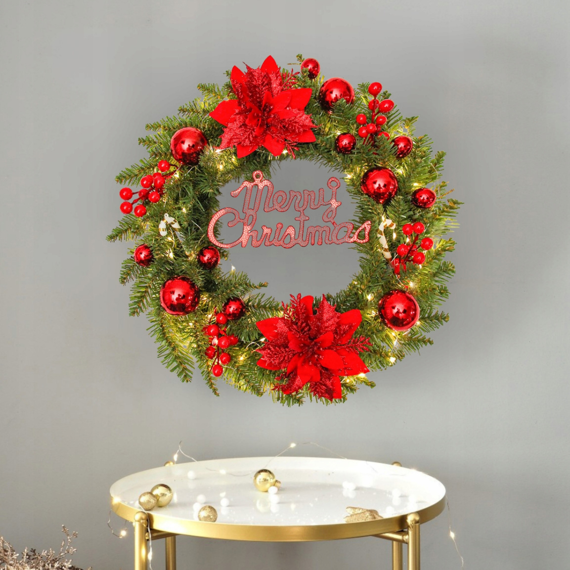 XMAS Świąteczny wianek ozdoba na drzwi wieniec stroik dekoracja choinka girlanda świąteczna 45cm - obrazek 5