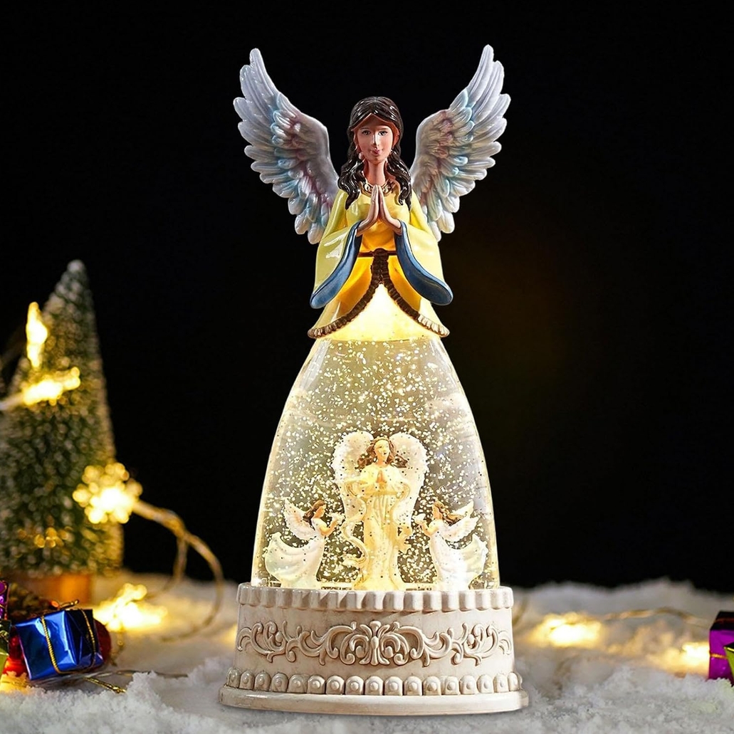 XMAS Figurka anioła anioł led kula śnieżna muzyczna pozytywka ozdoba świąteczna 31cm - obrazek 3