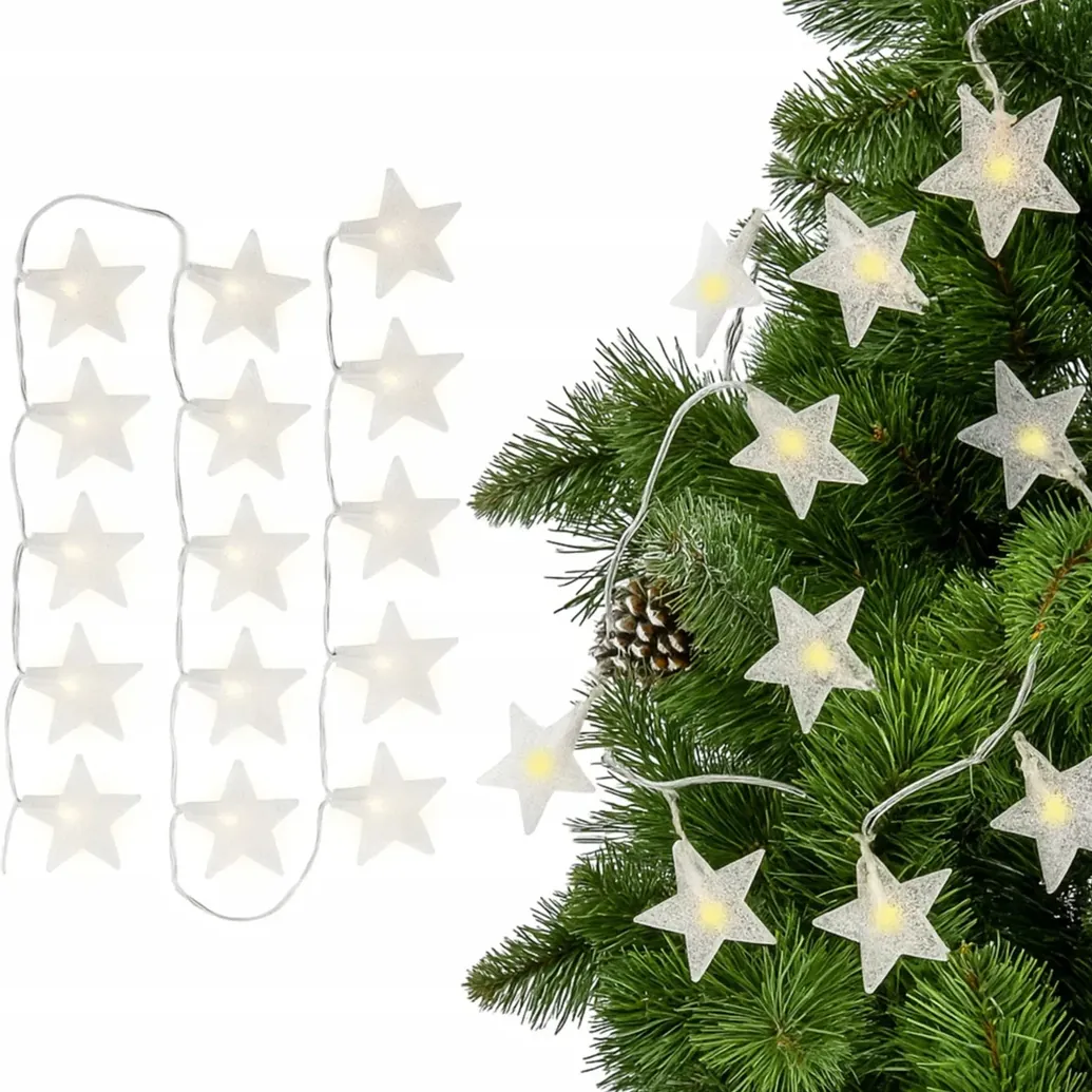 XMAS Lampki choinkowe led gwiazdki kurtyna świetlna drucik girlanda biały ciepły 3m