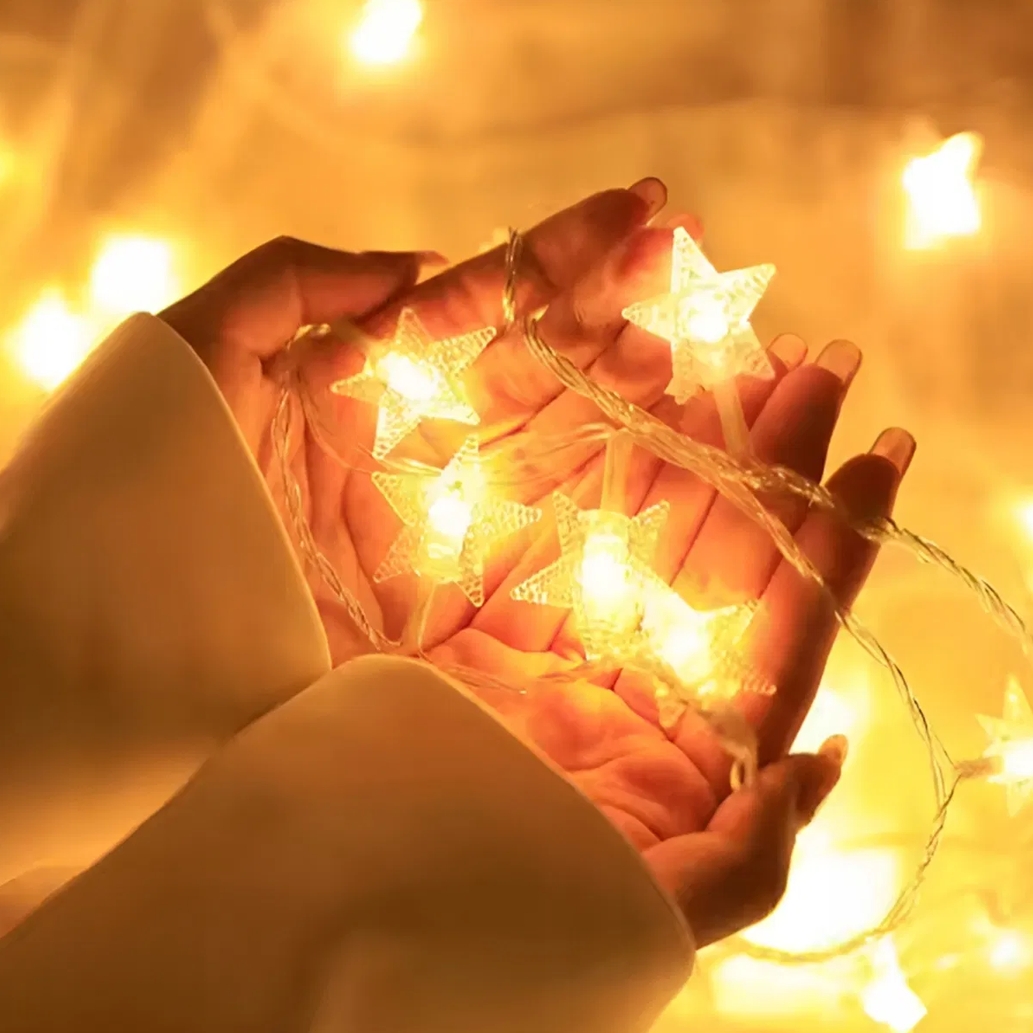 XMAS Lampki choinkowe led gwiazdki kurtyna świetlna drucik girlanda biały ciepły 3m - obrazek 2