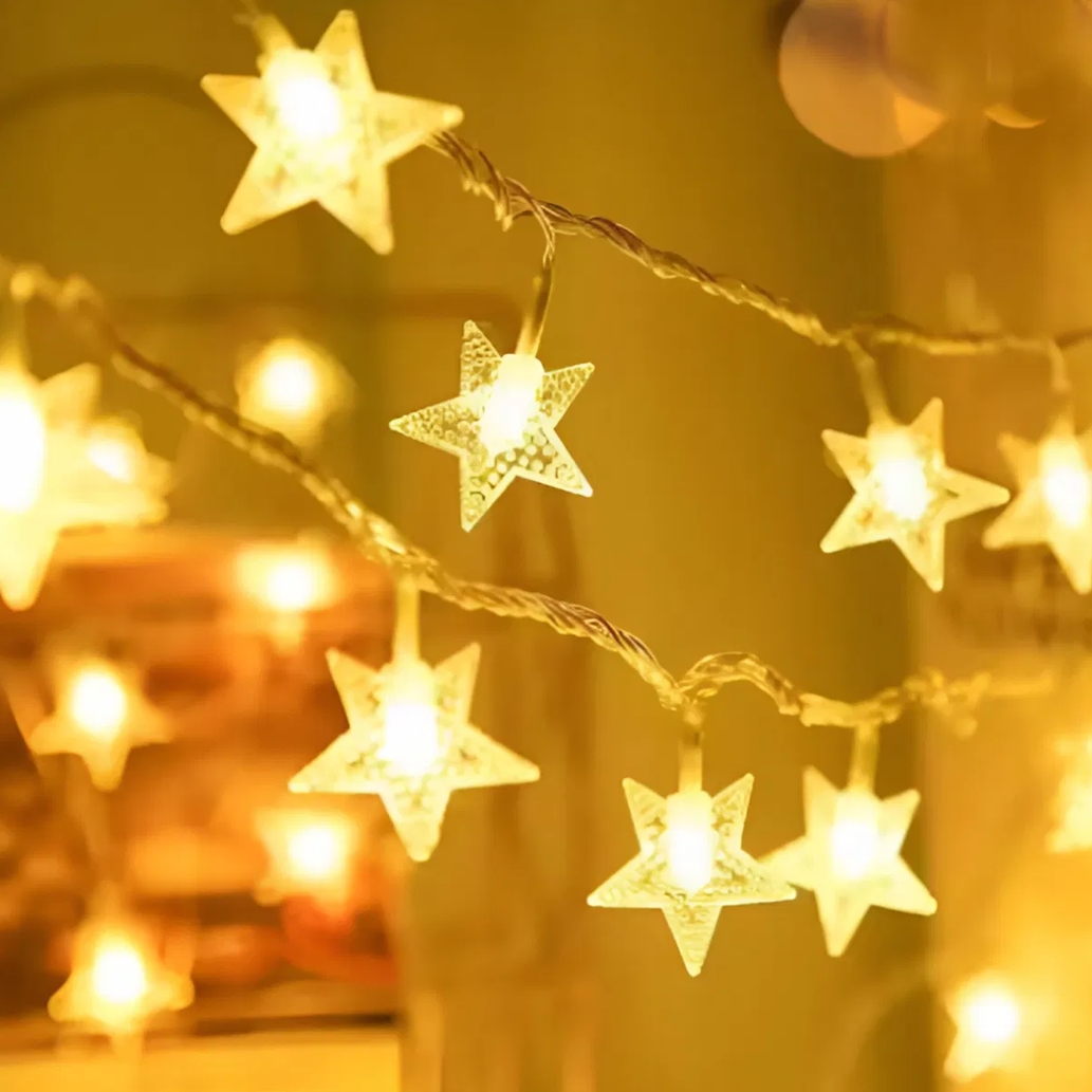 XMAS Lampki choinkowe led gwiazdki kurtyna świetlna drucik girlanda biały ciepły 3m - obrazek 3
