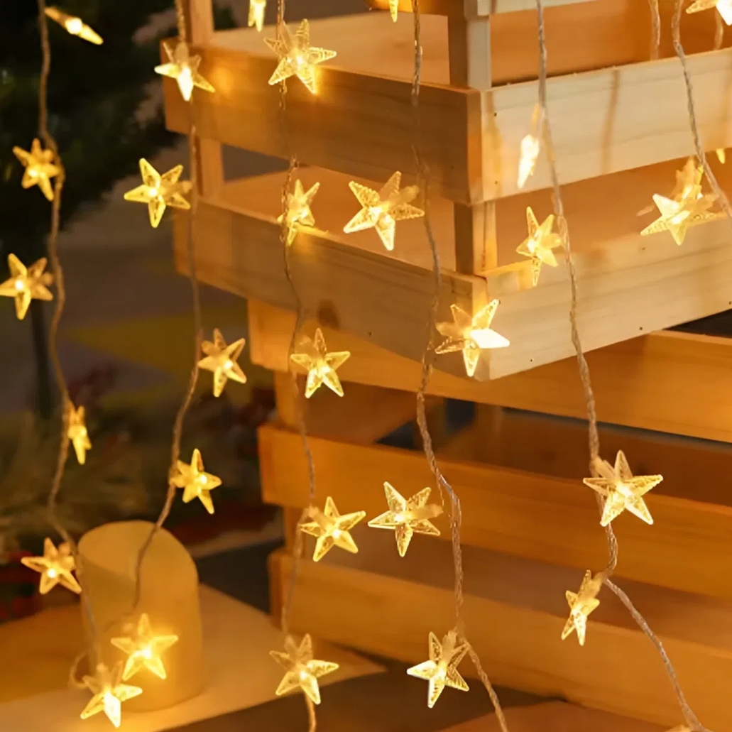 XMAS Lampki choinkowe led gwiazdki kurtyna świetlna drucik girlanda biały ciepły 3m - obrazek 4