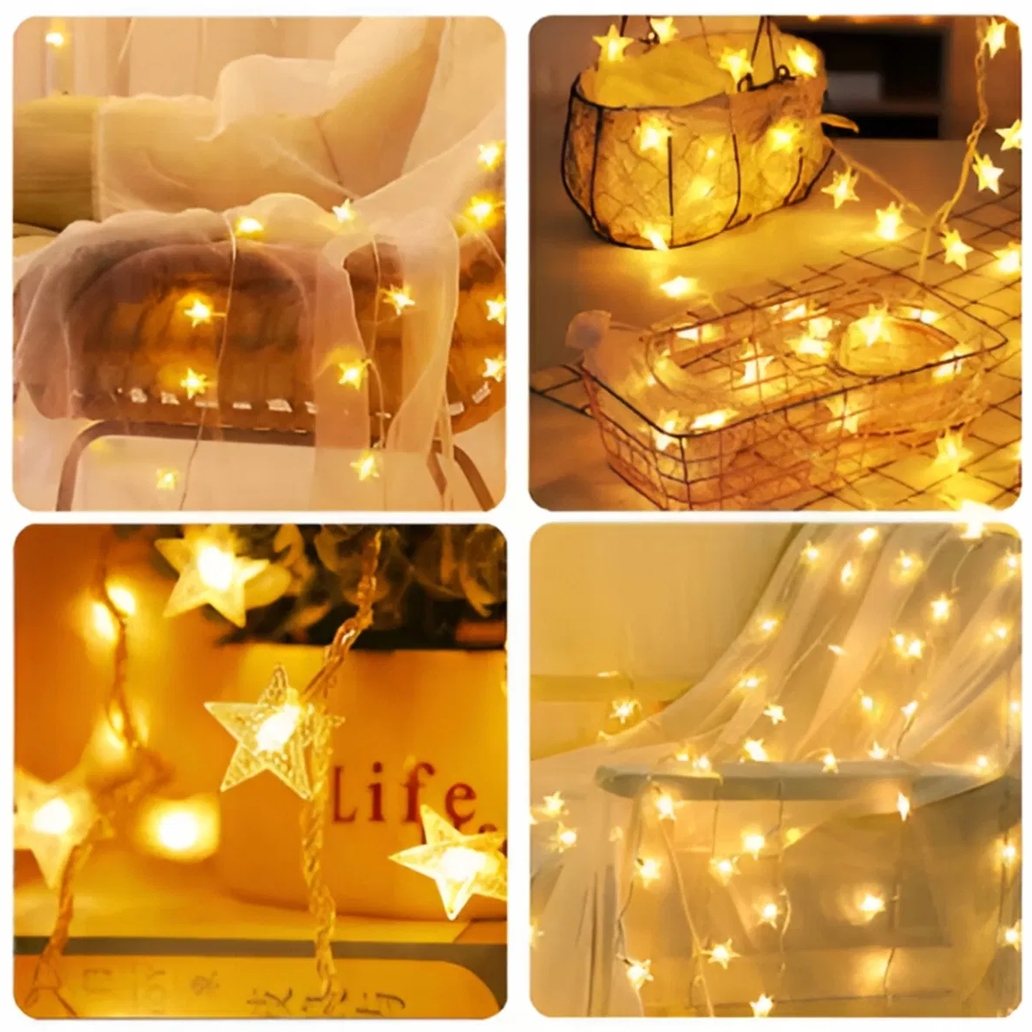XMAS Lampki choinkowe led gwiazdki kurtyna świetlna drucik girlanda biały ciepły 3m - obrazek 5